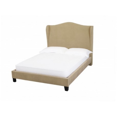 Chateaux 4'6" Double Bed Soft Beige Wing Bed, Velvet Fabric, Adds Dramatic Look