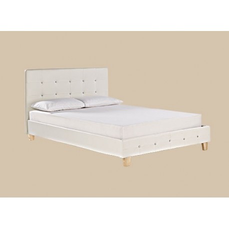 Diamante 4'6" Double Bed, White Faux Leather, Diamond Detail, Adds A Touch Of Bling
