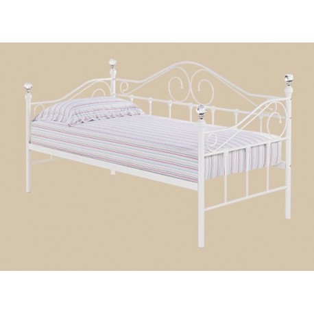 Florence Trundle Bed, White Metal Finish, Crystal Finials