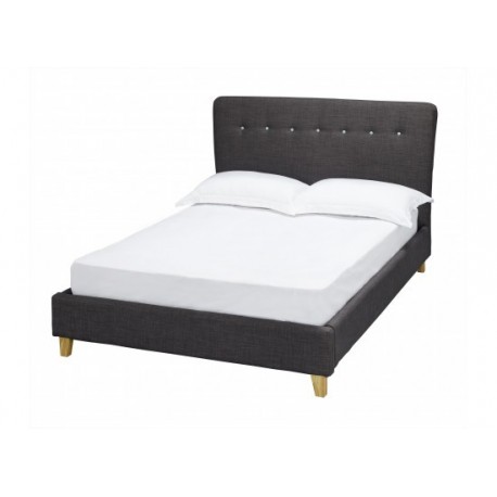 Portico 4'6" Double Bed, Contemporary Style, Charcoal Linen Fabric, Duck Egg Button Detail