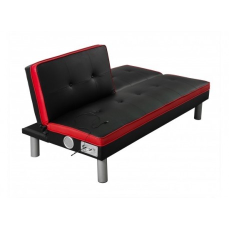 Rio Sofa Bed with Docking Station, Red Faux Leather