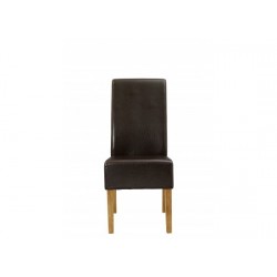 Padstow 2 Chairs, Brown Faux Leather, Solid Wood Legs