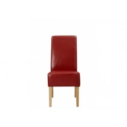 Padstow 2 Chairs, Red Faux Leather, Solid Wood Legs