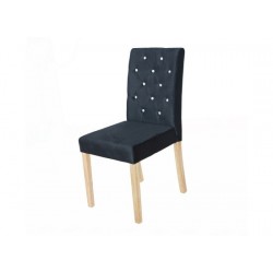 Paris 2 Dining Chairs, Diamante Detail, Black Velvet Fabric, Solid Wood Legs