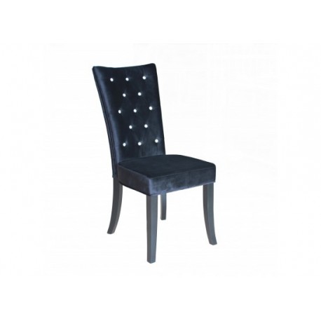 Radiance 2 Dining Chairs, Diamante Detail, Black Velvet Fabric, Solid Wood Legs In Black Finish