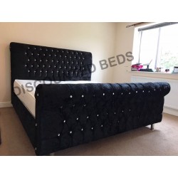 Sigma Divan Crush Velvet BED FRAME, Upholstered Beds with Diamantaes. Discounted Beds.