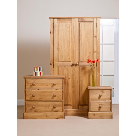 Cotswold Bedroom Set - Wardrobe - Chest - Bedside in Waxed Pine