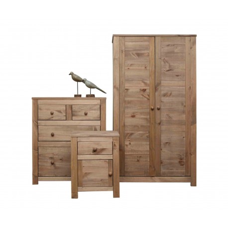 Bedroom Set - Wardrobe - Chest of Drawers - Bedside Cabinet in Waxed Pine