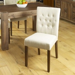 Walnut Flare Back Upholstered Dining Chair - Biscuit (Pack Of Two)